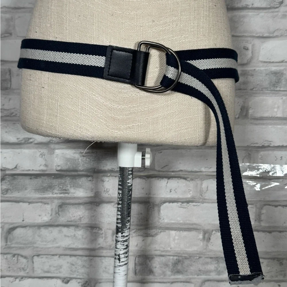 Black and White Woven Stripe Canvas Belt